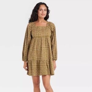 Universal Thread Block Print Long Sleeve Shift Dress Short